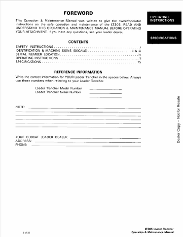 BOBCAT LT305 (6722909ENGB) OPERATION AND MAINTENANCE MANUAL PDF FILE
