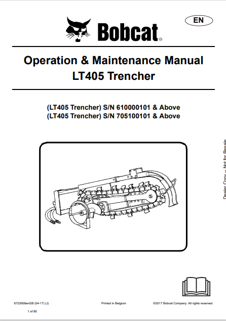 BOBCAT LT405 TRENCHER OPERATION &amp; MAINTENANCE MANUAL (6722909) – The ...