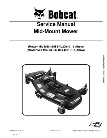 Enhance your maintenance routine with the BOBCAT M60, M60-5 Mid-Mount Mower Service Manual (7376996). This comprehensive PDF file, dated June 2020, provides detailed instructions and insights to keep your mower running smoothly. With easy-to-follow guidelines, troubleshooting tips, and essential diagrams, this manual is an invaluable resource for both professionals and DIY enthusiasts. Ensure optimal performance and longevity of your equipment by investing in this essential service manual today.
