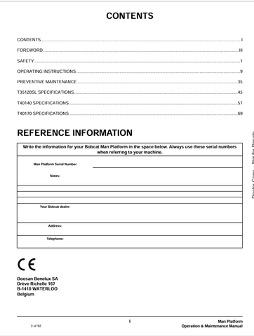 BOBCAT MAN PLATFORM (6986698) OPERATION & MAINTENANCE MANUAL PDF FILE