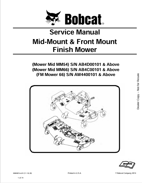  Discover the comprehensive service manual for BOBCAT MM54, MM66, and 66 mid-mount & front mount finish mowers. Download the PDF for expert guidance.