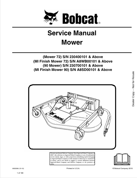 Discover comprehensive service manuals for BOBCAT MOWER 72, MI FINISH MOWER 72, and 90 MOWER. Download the PDF for expert maintenance tips and guidance.