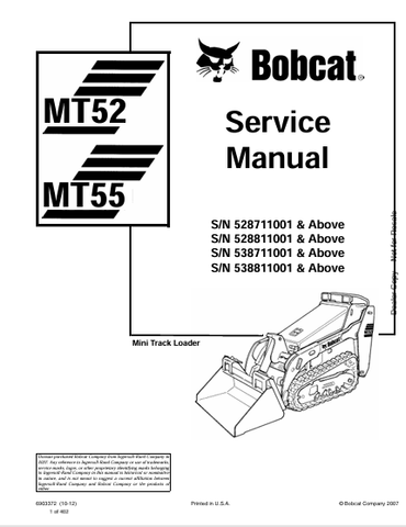 Discover the comprehensive service manual for BOBCAT MT52 and MT55 mini track loaders. Download the PDF file (6903372) for essential maintenance and repair guidance.