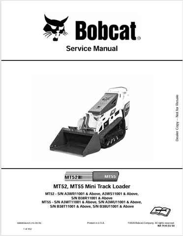 Discover the comprehensive service manual for BOBCAT MT52 and MT55 mini track loaders. Download the PDF file (6986859) for essential maintenance and repair guidance.