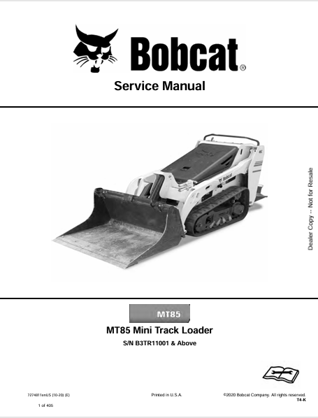 Discover the comprehensive service manual for the BOBCAT MT85 Mini Track Loader (7274811). Download the PDF for essential maintenance and repair guidance