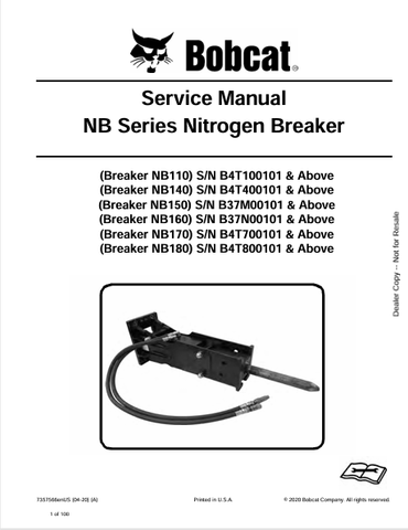 Discover the comprehensive service manual for BOBCAT NB series nitrogen breakers (NB110 to NB180). Download the PDF file for expert maintenance guidance.