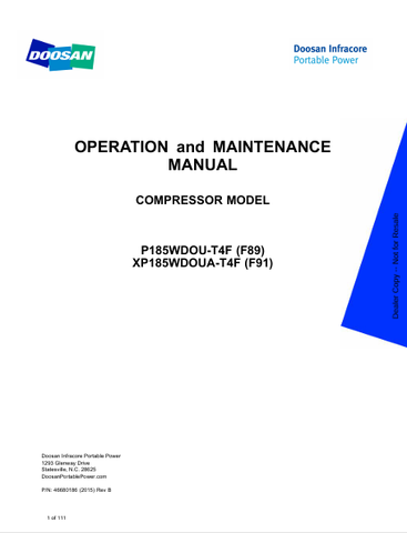 Discover the comprehensive operation and maintenance manual for BOBCAT P185WDOU-T4F and XP185WDOUA-T4F compressors. Download the PDF for essential insights.