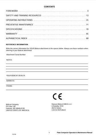 BOBCAT PC30 (6900777ENGB) OPERATION & MAINTENANCE MANUAL PDF FILE