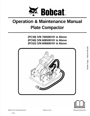Discover the comprehensive operation and maintenance manual for BOBCAT PC30, PC60, and PC62 plate compactors. Download the PDF for essential insights.