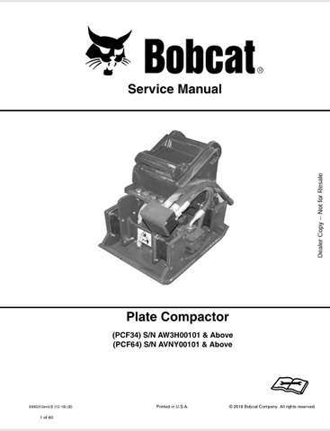 Discover the comprehensive service manual for BOBCAT PCF34 and PCF64 plate compactors. Download the PDF file for essential maintenance and repair guidance.