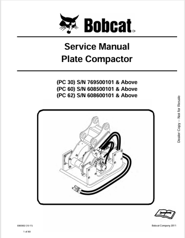 Discover the comprehensive service manual for BOBCAT PC 30, PC 60, and PC 62 plate compactors. Download the PDF file for expert guidance and maintenance tips.