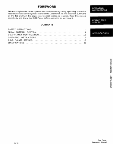 BOBCAT PLANER (6570926) OPERATION & MAINTENANCE MANUAL PDF FILE