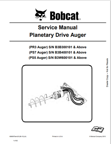 Discover the comprehensive service manual for the BOBCAT PR3 Auger and PS7 Auger Planetary Drive. Download the PDF file for expert guidance and maintenance tips.