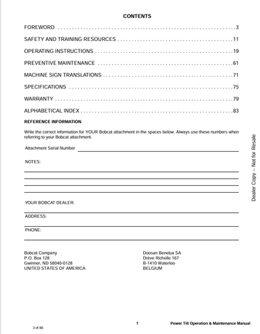 BOBCAT PTX3 (6900779ENUS) OPERATION & MAINTENANCE MANUAL PDF FILE