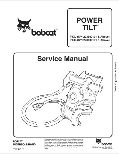 Discover the comprehensive service manual for BOBCAT PTX3 and PTX4 Power Tilt (6901002). Download the PDF for expert guidance and maintenance tips.