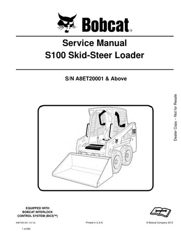 Unlock the full potential of your BOBCAT S100 Loader with the comprehensive A8ET20001 & UP Service Manual (6987403) in PDF format. This essential guide provides detailed instructions, diagrams, and troubleshooting tips to ensure your loader operates at peak performance. Whether you're performing routine maintenance or tackling complex repairs, this manual is your go-to resource for maximizing efficiency and minimizing downtime. Invest in your equipment's longevity and reliability today!