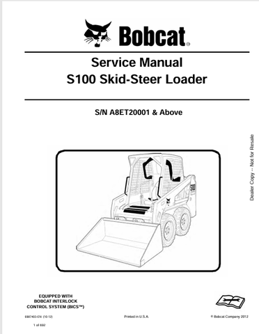  Discover the comprehensive service manual for the BOBCAT S100 Skid-Steer Loader (6987403). Download the PDF for expert maintenance and repair guidance.