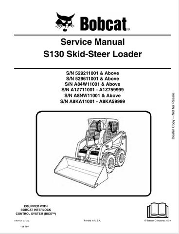 Access the comprehensive service manual for the BOBCAT S130 Skid-Steer Loader (6904121) in PDF format. Ensure optimal performance and maintenance today!