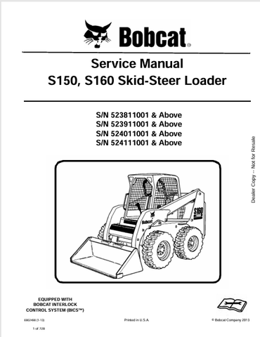  Access the complete service manual for BOBCAT S150 and S160 skid-steer loaders. Download the PDF file (6902498) for expert maintenance and repair guidance.