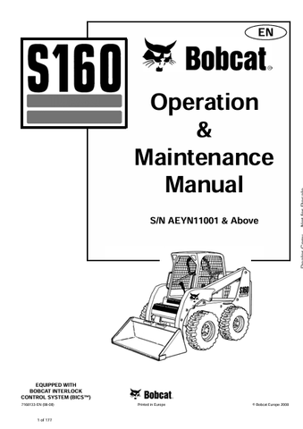 Access the comprehensive BOBCAT S160 Operation & Maintenance Manual (7168133) in PDF format. Ensure optimal performance and longevity of your equipment today!