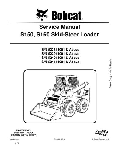 Unlock the full potential of your BOBCAT S160 and S150 skid-steer loaders with the comprehensive service manual (part number 6902498). This PDF file is an essential resource for maintenance and repair, featuring detailed diagrams, troubleshooting tips, and step-by-step instructions tailored for models 523811001, 523911001, 524011001, and 524111001 and up. Ensure your equipment runs smoothly and efficiently, saving you time and money on repairs while maximizing productivity on the job site. Don't miss out on