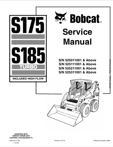 Discover the comprehensive service manual for BOBCAT S175 and S185 Turbo models. Download the PDF file (6902732) for expert maintenance and repair guidance.