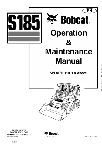 Access the comprehensive BOBCAT S185 Operation & Maintenance Manual (7168131) in PDF format. Ensure optimal performance and longevity of your equipment today!