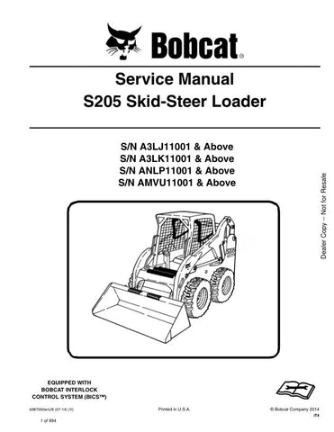 Enhance your maintenance capabilities with the BOBCAT S205 Skid-Steer Loader Service Manual (Part No. 6987050). This comprehensive PDF file is designed specifically for models A3LJ11001, A3LK11001, ANLP11001, and AMVU11001 and up, providing you with detailed instructions, diagrams, and troubleshooting tips to keep your equipment running smoothly. With easy navigation and clear visuals, this manual is an essential resource for both professionals and DIY enthusiasts, ensuring you can perform repairs and