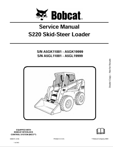 Access the comprehensive service manual for the BOBCAT S220 Skid-Steer Loader (6986679). Download the PDF for expert maintenance and repair guidance.