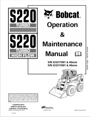  Discover the comprehensive BOBCAT S220 Turbo High Flow Operation & Maintenance Manual (6902446). Download the PDF for essential insights and guidelines.
