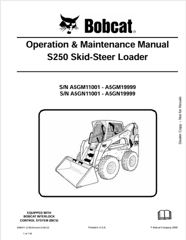 Discover the comprehensive BOBCAT S250 Skid-Steer Loader Operation & Maintenance Manual (6986971) in PDF format. Ensure optimal performance and longevity.