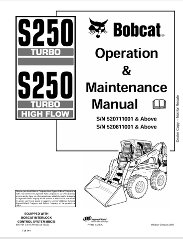 Discover the comprehensive BOBCAT S250 Turbo High Flow Operation & Maintenance Manual (6901751). Download the PDF for expert guidance and tips.