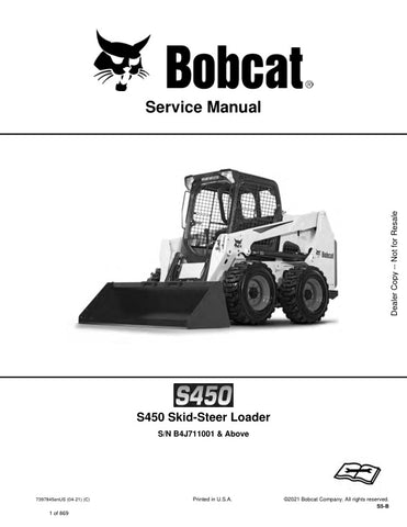 Enhance your maintenance capabilities with the BOBCAT S450 Loader Service Manual (B4J711001 & Up) - PDF File (Part No. 7397845). This comprehensive digital guide provides detailed instructions, diagrams, and troubleshooting tips to ensure your loader operates at peak performance. Perfect for both seasoned professionals and DIY enthusiasts, this manual empowers you to tackle repairs and maintenance with confidence, saving you time and money. Download your copy today and keep your BOBCAT S450 running smoothly