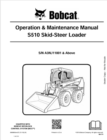 Discover the comprehensive BOBCAT S510 Skid-Steer Loader Operation & Maintenance Manual (6989665) in PDF format. Ensure optimal performance and longevity.