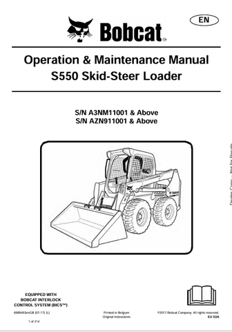  Discover the comprehensive operation and maintenance manual for the Bobcat S550 Skid-Steer Loader. Download the PDF file for essential insights and guidelines.