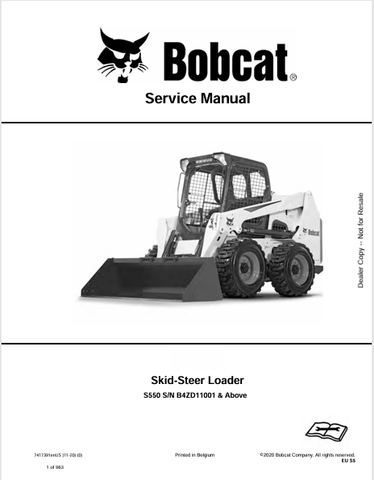 Access the complete service manual for the BOBCAT S550 Skid-Steer Loader (7417391) in PDF format. Ensure optimal performance and maintenance with expert guidance.