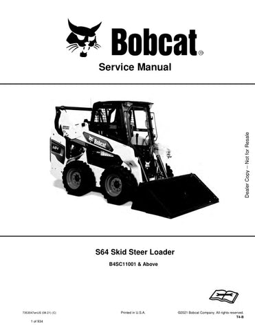 Enhance your maintenance capabilities with the BOBCAT S64 Loader Service Manual (B4SC11001 & UP) - PDF File (Part No. 7353047). This comprehensive digital guide provides detailed instructions, diagrams, and troubleshooting tips specifically designed for the S64 model, ensuring you can efficiently service and repair your loader. With easy navigation and instant access, this manual is an essential resource for both professionals and DIY enthusiasts, helping you keep your equipment running smoothly and prolong