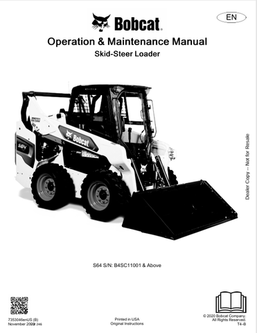 Discover the comprehensive operation and maintenance manual for the Bobcat S64 Skid-Steer Loader (7353046). Download the PDF for essential insights and guidelines.