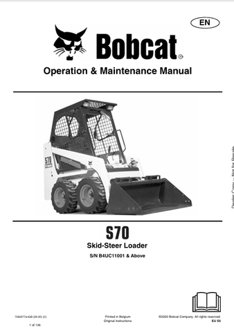 Discover the comprehensive operation and maintenance manual for the Bobcat S70 Skid-Steer Loader. Download the PDF file for essential insights and guidelines.