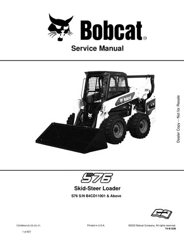 Unlock the full potential of your BOBCAT S76 Loader with the comprehensive Service Manual (Part No. 7323980). This PDF file is an essential resource for maintenance and repair, providing detailed diagrams, troubleshooting tips, and step-by-step instructions tailored for models B4CD11001 and up. Ensure your equipment runs smoothly and efficiently, saving you time and money on costly repairs. Invest in this manual today to keep your loader in peak condition and maximize your productivity on the job site.
