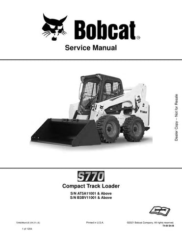Enhance your maintenance capabilities with the BOBCAT S770 Compact Track Loader Service Manual (PDF File). This comprehensive guide, designed for models AT5A11001 B3BV11001 and up, provides detailed instructions, diagrams, and troubleshooting tips to keep your equipment running smoothly. With easy navigation and clear illustrations, this manual is an essential resource for both professionals and DIY enthusiasts, ensuring you can perform repairs and maintenance with confidence. Invest in this digital manual 
