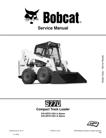 Unlock the full potential of your BOBCAT S770 with the comprehensive service manual (6990253) designed for models ATF211001, ATF311001, and up. This PDF file is an essential resource for maintenance and repair, providing detailed diagrams, troubleshooting tips, and step-by-step instructions to keep your equipment running smoothly. Whether you're a seasoned technician or a DIY enthusiast, this manual ensures you have the knowledge and guidance needed to perform efficient service and repairs, ultimately savin