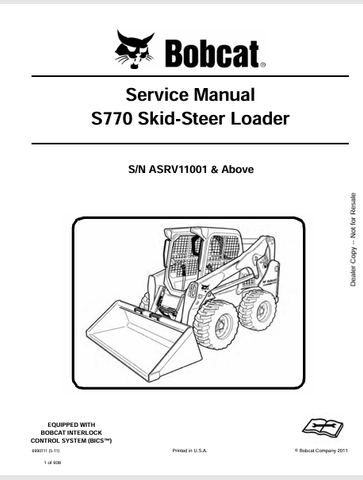 Discover the comprehensive service manual for the BOBCAT S770 Skid-Steer Loader (6990111). Download the PDF for expert maintenance and repair guidance.