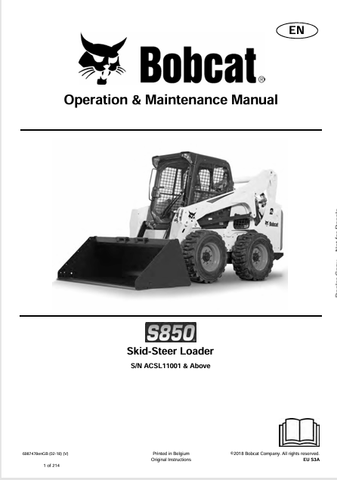  Discover the comprehensive operation and maintenance manual for the Bobcat S850 Skid-Steer Loader. Download the PDF file for expert guidance and tips.
