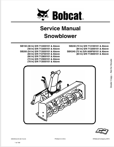 Discover the comprehensive service manual for BOBCAT SB150, SB200, SB240, and SBX240 snowblowers. Download the PDF file for expert maintenance tips.