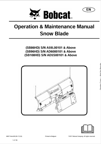Discover the comprehensive operation and maintenance manual for BOBCAT SB86HD, SB96HD, and SB108HD snow blades. Download the PDF for expert guidance.