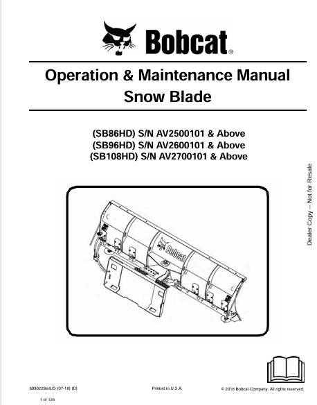  Discover the comprehensive operation and maintenance manual for BOBCAT SB86HD, SB96HD, and SB108HD snow blades. Download the PDF for essential guidance.