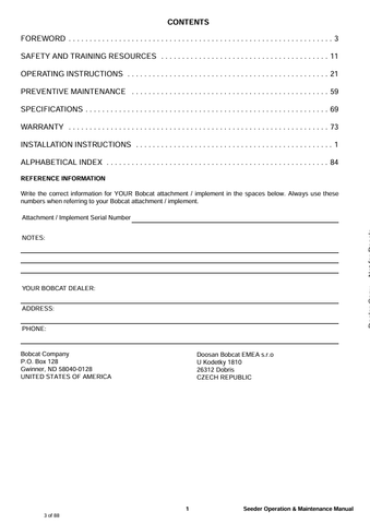 BOBCAT SEEDER (6987212ENGB) OPERATION AND MAINTENANCE MANUAL PDF FILE