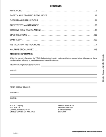 BOBCAT SEEDER (6987212ENUS) OPERATION AND MAINTENANCE MANUAL PDF FILE