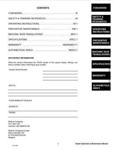 BOBCAT SEEDER 72IN (6903157) OPERATION AND MAINTENANCE MANUAL PDF FILE